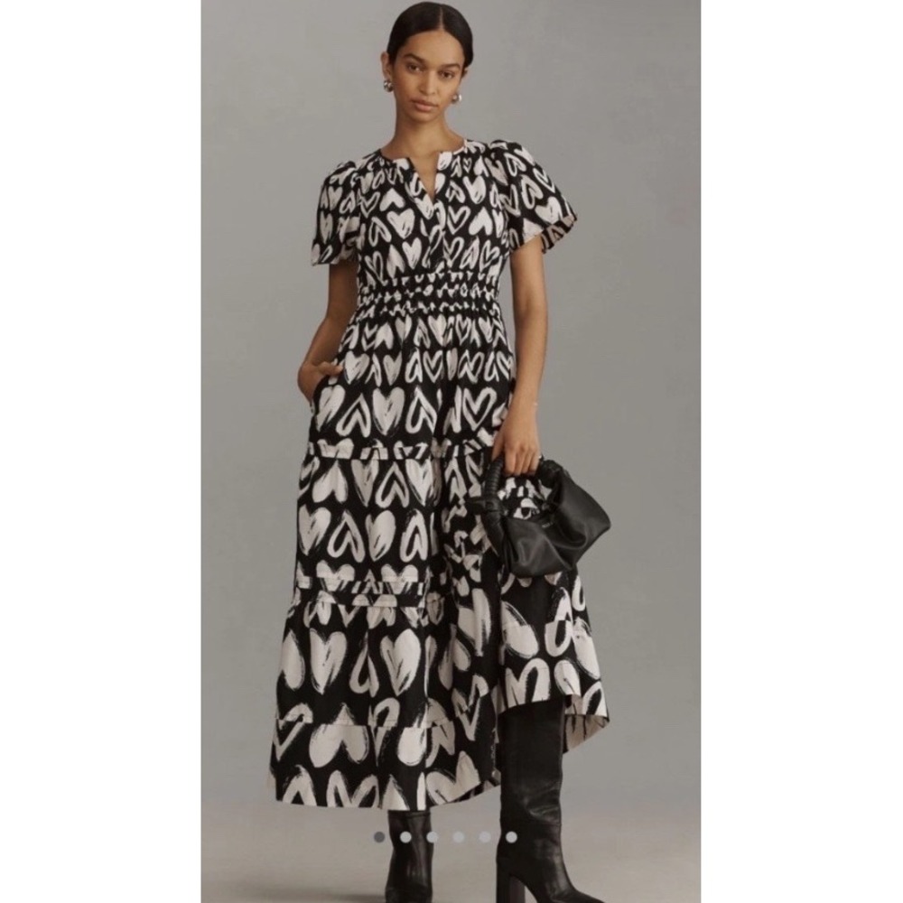 Anthropologie The Somerset Maxi Dress Heart Black White XXS